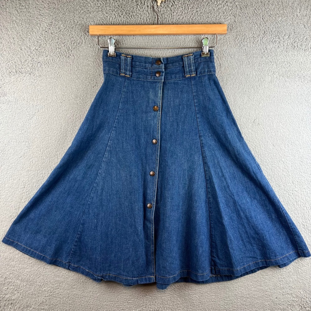 Vintage 70s Cheap Jeans Vintage  Denim Button Front  Midi Skirt High Waisted 26